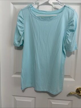 HUE Light Aqua Short Sleeve Ruched-Sleeve Tee